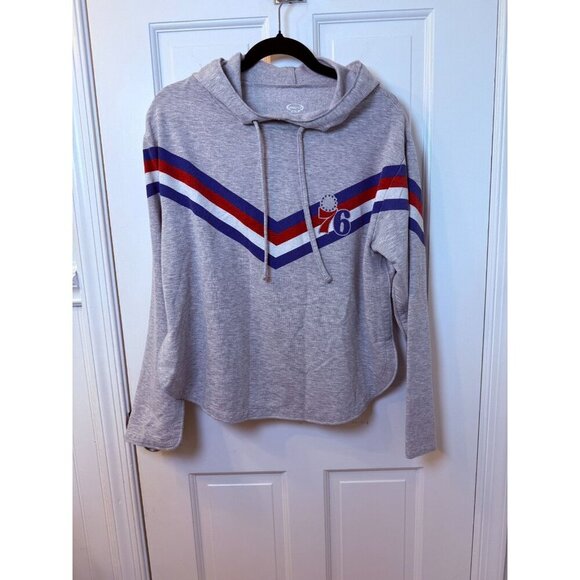 Philadelphia 76ers Basketball LS Scallop Grey Hooded Sweatshirt - Women Size Med - Picture 1 of 11